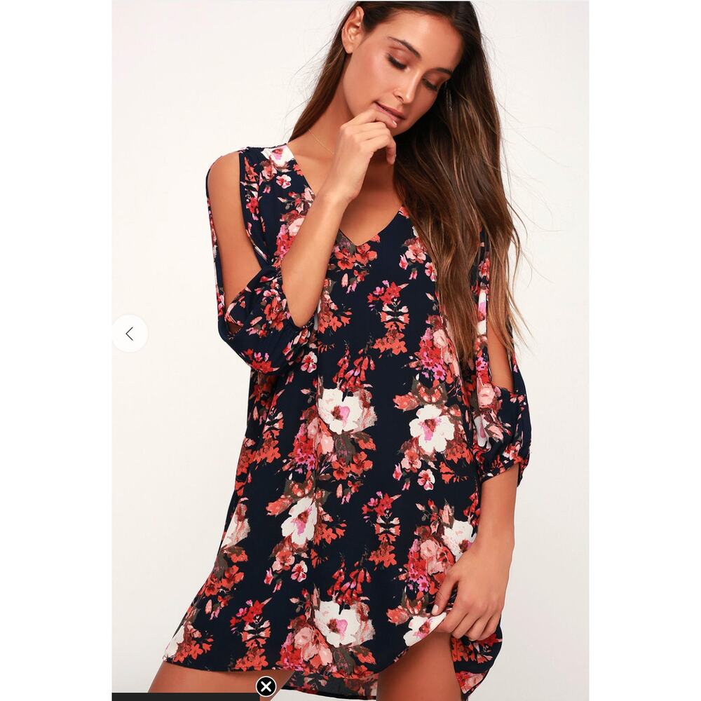 Lulus Dress Womens X Small Shifting Dears Navy Blue Floral Print Mini - Picture 4 of 12